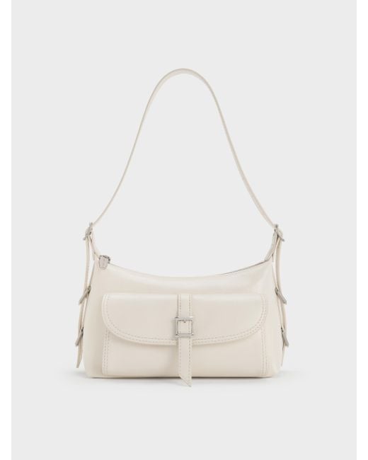 Charles & Keith White Bryna Belted Shoulder Bag