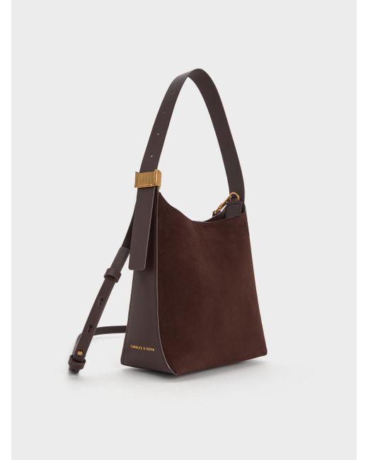 Charles & Keith White Edna Recycled Suede Bucket Bag