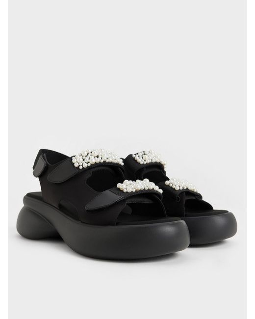 Charles & Keith Black Beaded-strap Sports Sandals
