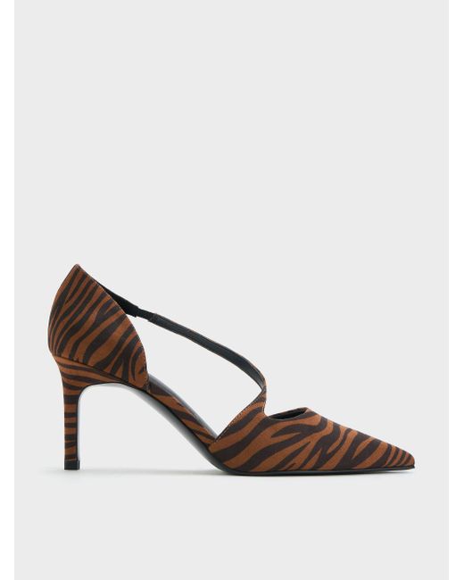 Charles & Keith Multicolor Zebra-Print Asymmetric-Strap D'Orsay Stiletto Pumps