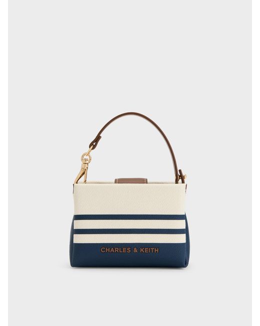 Charles & Keith Blue Bosie Canvas Striped Micro Bag