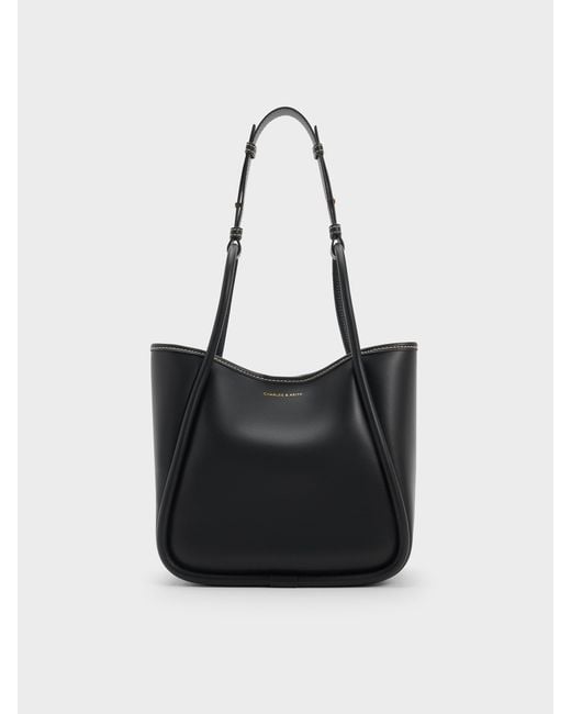 Charles & Keith Black Mini Lyla Tubular Tote Bag