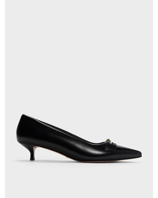 Charles & Keith Black Georgina Leather Kitten Heels