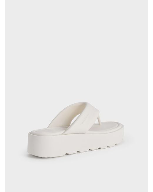 Charles & Keith White V-Strap Flatform Thong Sandals