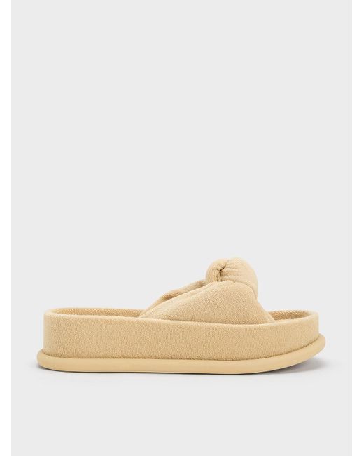 Charles & Keith Natural Loey Textured Knotted Slides