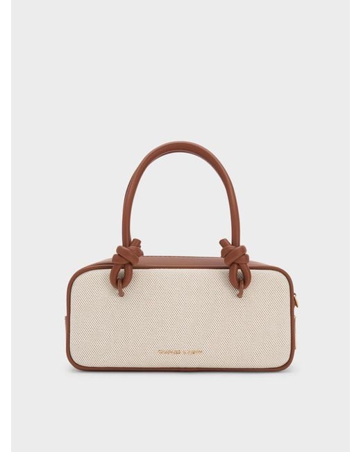 Charles & Keith Natural Sammie Canvas Knotted-Handle Boxy Bag