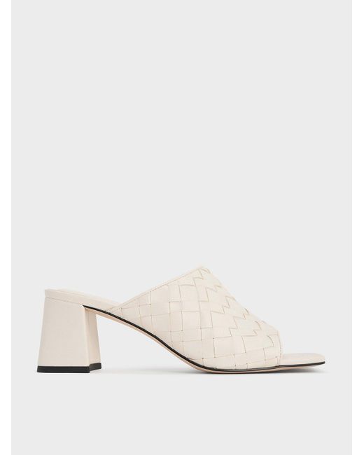 Charles & Keith Natural Ivette Woven Square-Toe Heeled Mules