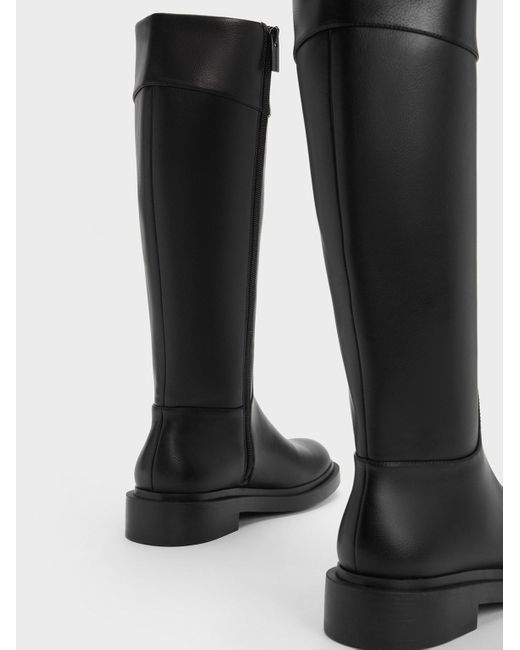 Charles & Keith Black Metallic Chain Accent Knee-high Boots