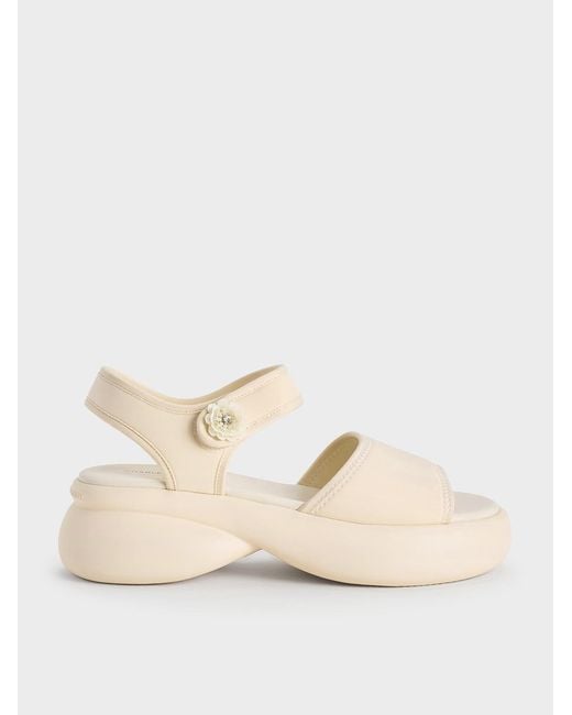 Charles & Keith Natural Flower-Buckle Platform Sports Sandals