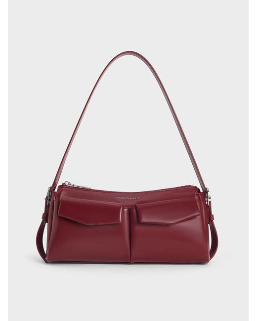 Charles & Keith Red Rachel Elongated Front-Pocket Chain-Handle Bag