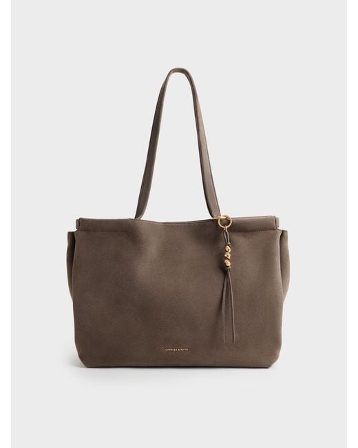 Charles & Keith Brown Xl Zephyr Tassel Tote Bag