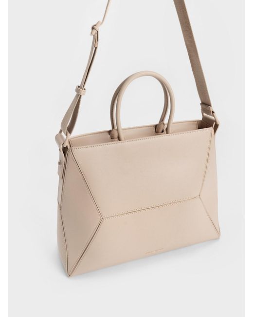 Camel Midori Geometric Tote Bag - CHARLES & KEITH SG