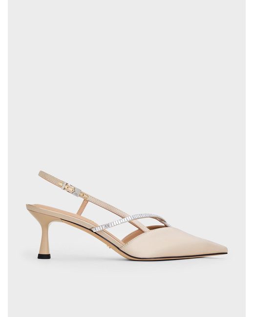 Charles & Keith Natural Crystal-Embellished Slingback Pumps