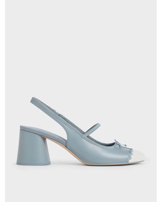 Charles & Keith Blue Two-tone Bow Slingback Pumps