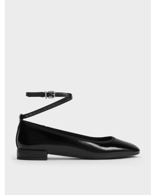 Charles & Keith White Patent Ankle-strap Ballet Flats