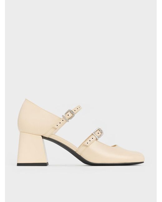 Charles & Keith Natural Double-strap D'orsay Pumps