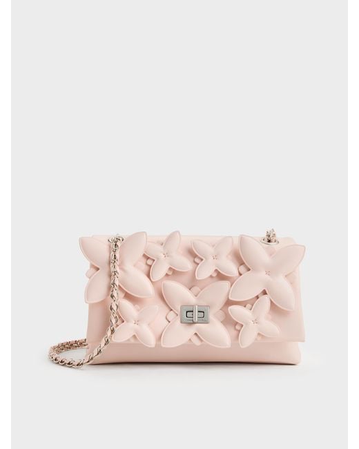Charles & Keith Pink Gift Set: Flower Chain Shoulder Bag With Jewellery Set