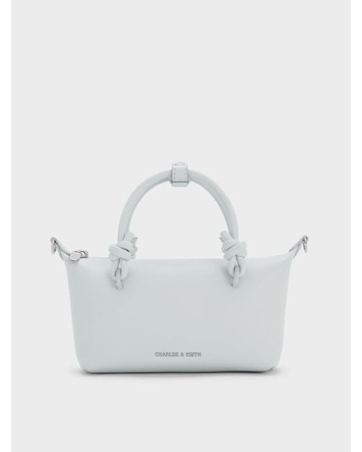 Charles & Keith White Sammie Knotted-Handle Tote Bag