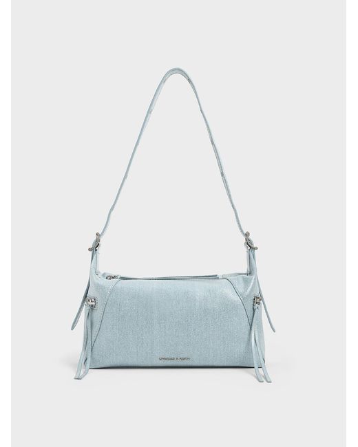 Charles & Keith Blue Xylia Denim Shoulder Bag