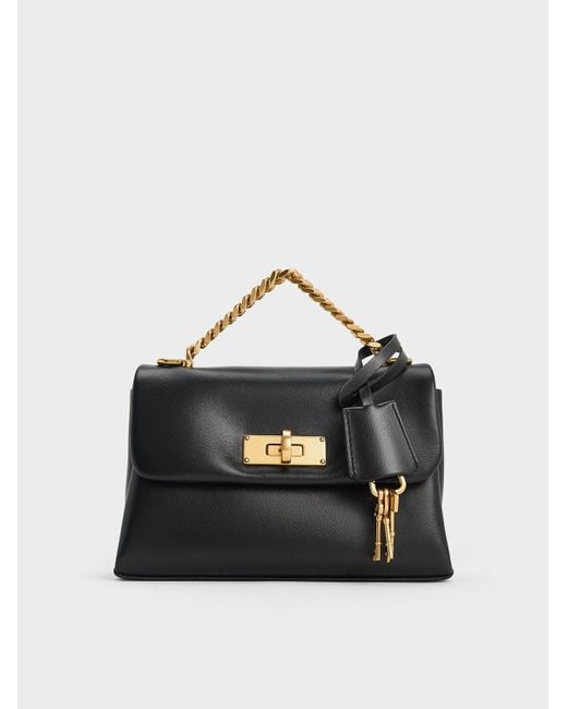 Charles & Keith Black Mini Kerry Chain-Handle Crossbody Bag