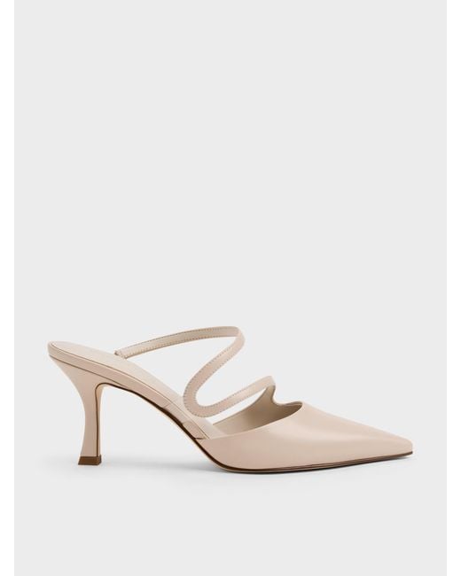 Charles & Keith White Arden Pointed Wavy Heeled Mules