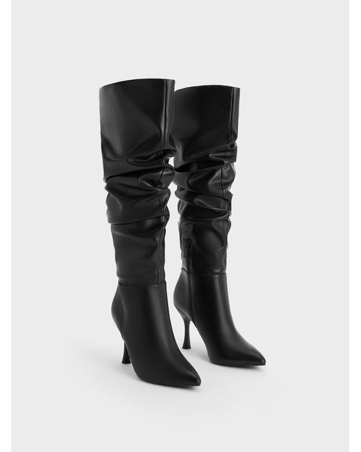 Charles & Keith Black Aster Ruched Knee-high Boots