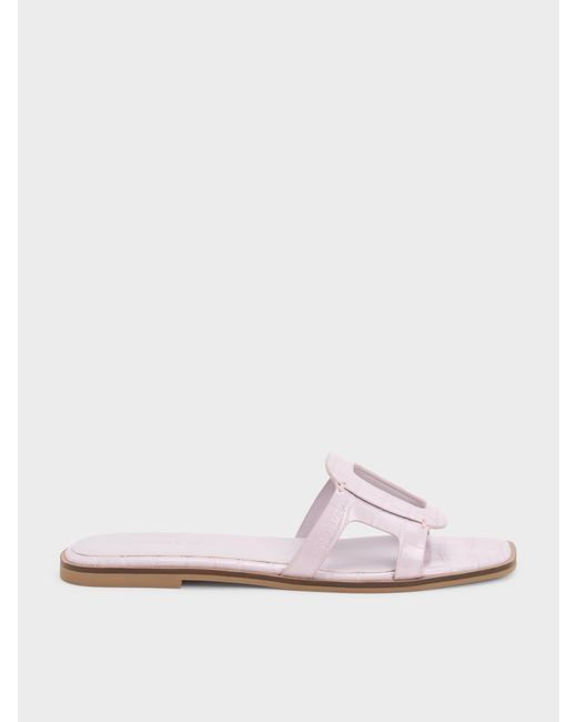Charles & Keith Multicolor Easley Croc-Effect Cut-Out Slide Sandals