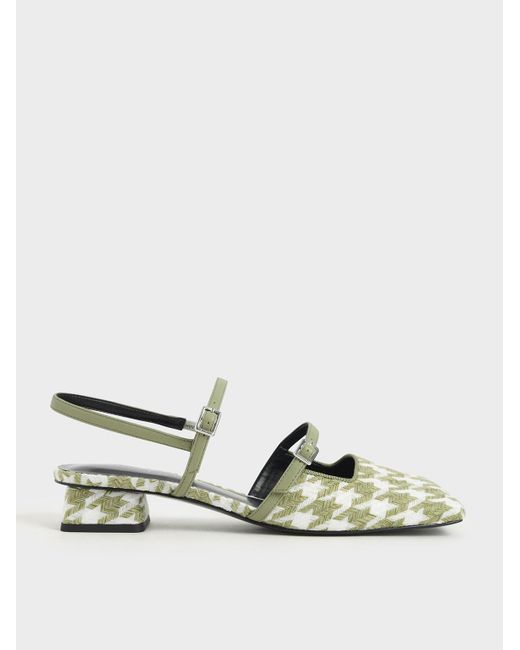 Charles & Keith Green Houndstooth Square Toe Mary Janes