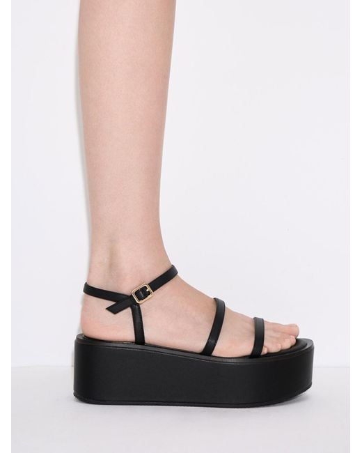 Charles & Keith Black Strappy Flatform Wedge Sandals