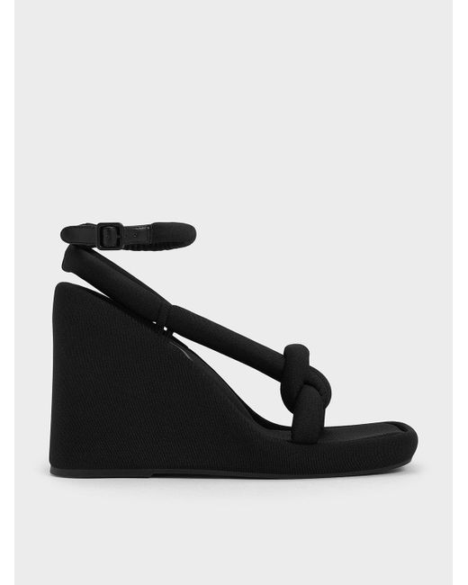 Charles & Keith Black Toni Knotted Puffy-strap Wedges
