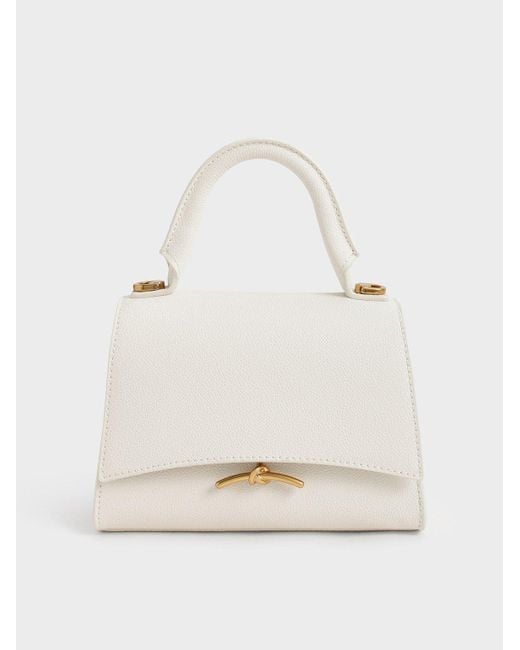 Charles & Keith Natural Huxley Metallic Push-Lock Top Handle Bag