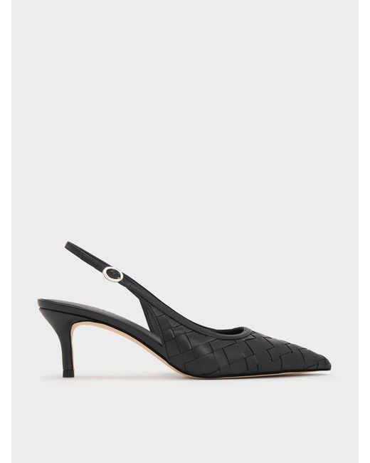 Charles & Keith Black Ivette Woven Pointed Slingback Pumps