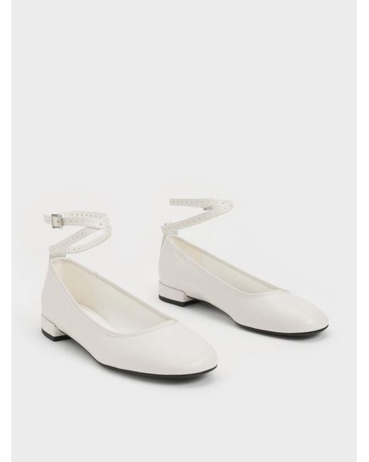 Charles & Keith White Ankle-strap Ballet Flats