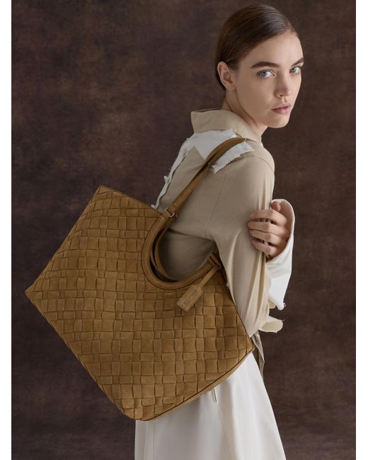Charles & Keith Brown Ivette Recycled Suede Woven Tote Bag