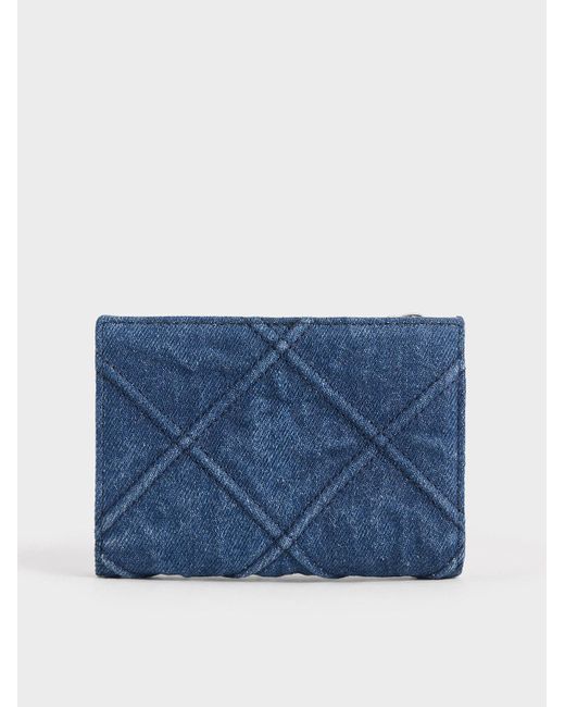 Charles & Keith Blue Eleni Denim Quilted Wallet