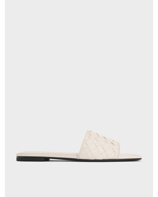 Charles & Keith White Ivette Woven Slide Sandals