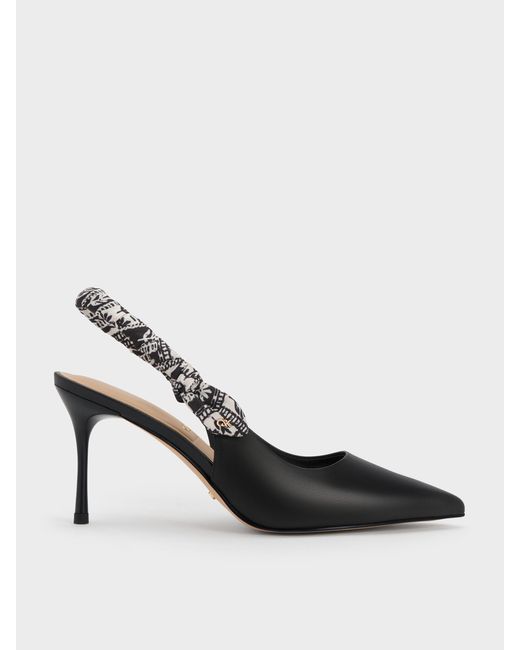 Charles & Keith Black Tayari Leather Scarf-Strap Slingback Pumps