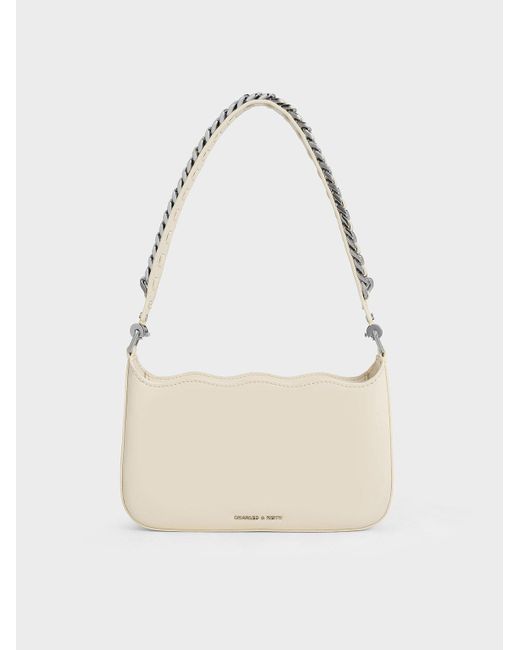 Charles & Keith White Wavy Braided Chain-link Shoulder Bag