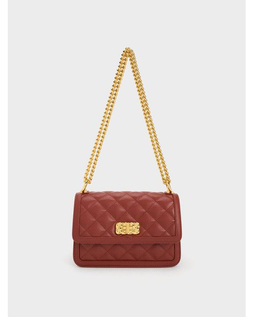 Charles & Keith Micaela Quilted Chain Bag in Red Lyst