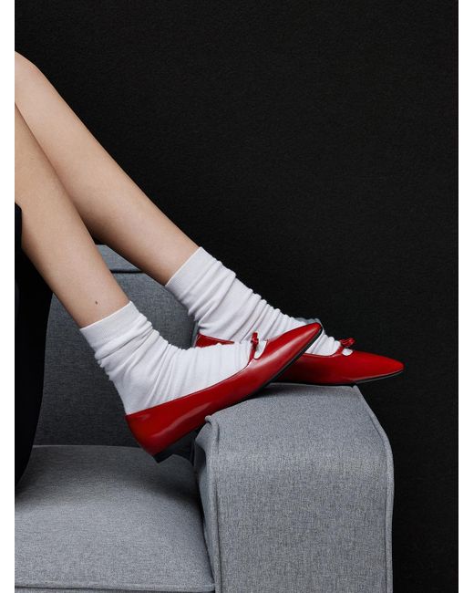 Charles & Keith Red Bow Square-Toe Ballet Flats