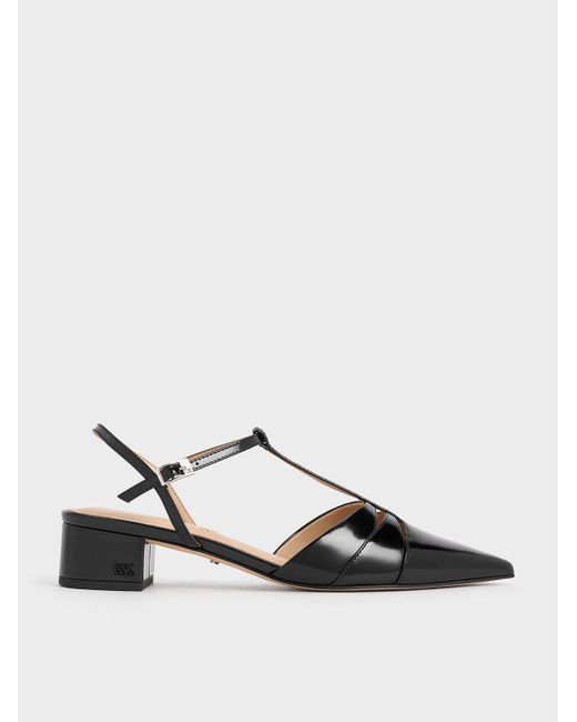 Charles & Keith Multicolor Leather T-bar Block-heel Pumps