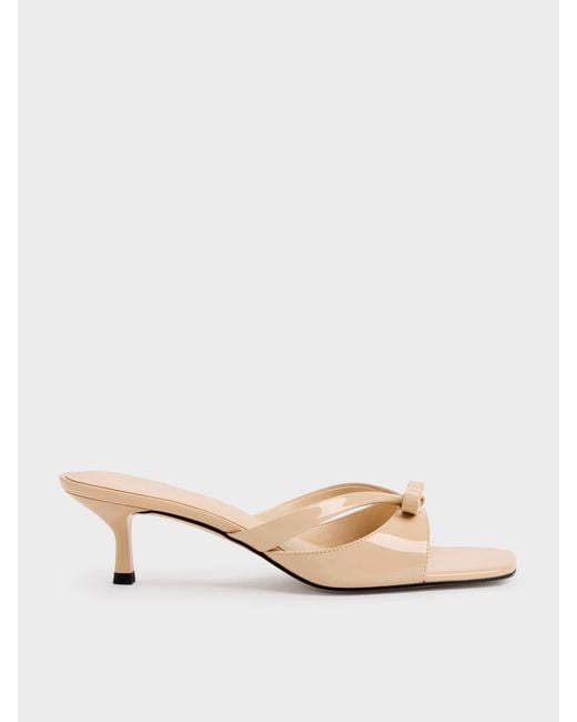 Charles & Keith Natural Kaleen Patent Kitten-Heel Mules