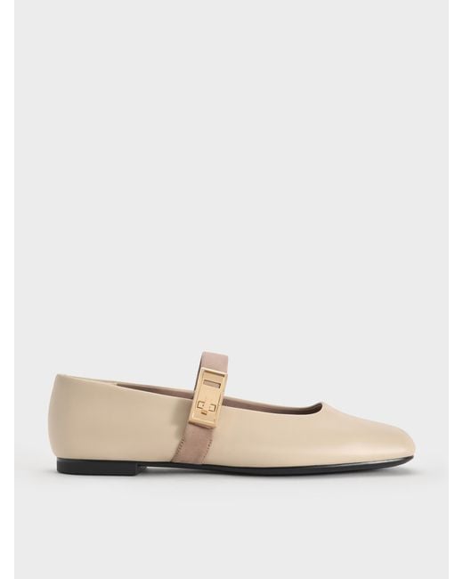 Charles & Keith Natural Lando Two-Tone Mary Jane Flats