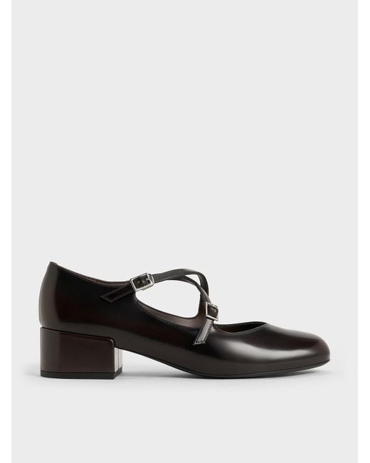 Charles & Keith White Crossover-strap Block-heel Mary Janes