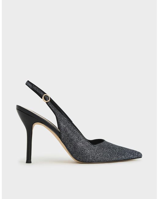 Charles & Keith Glitter Slingback Stiletto Court Shoes in Black | Lyst