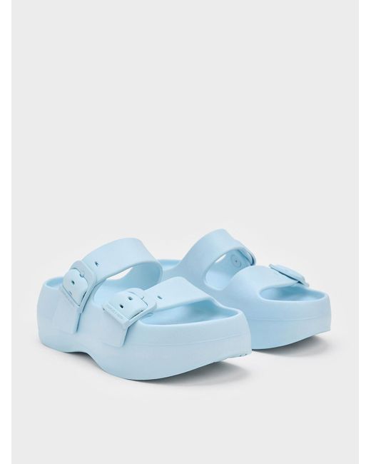 Charles & Keith Blue Bunsy Double-strap Sports Sandals