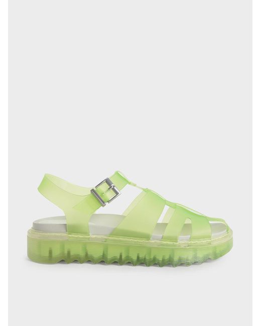 Charles & Keith Denim Translucent Caged Sandals in Green - Lyst