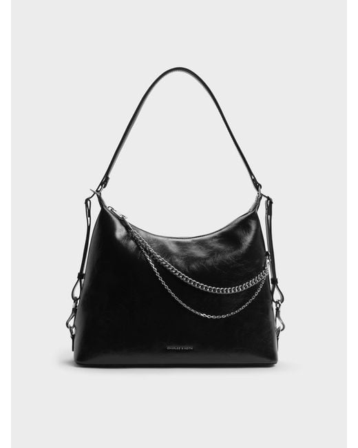 Charles & Keith Black Atwood Chain Convertible Hobo Bag