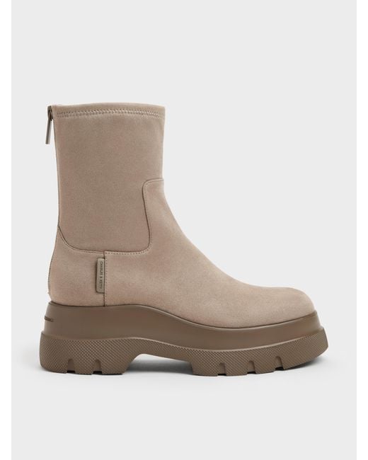 Charles & Keith Natural Leoi Faux Suede Chunky Ankle Boots