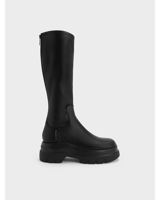 Charles & Keith Black Leoi Chunky Knee-High Boots